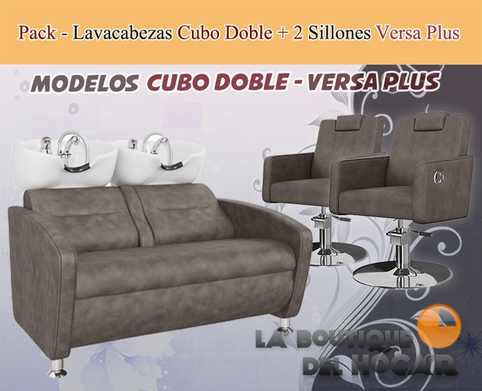 Pack - 1 Lavacabezas Cubo Doble + 2 Sillones De Corte Versa Plus Marrón grisáceo