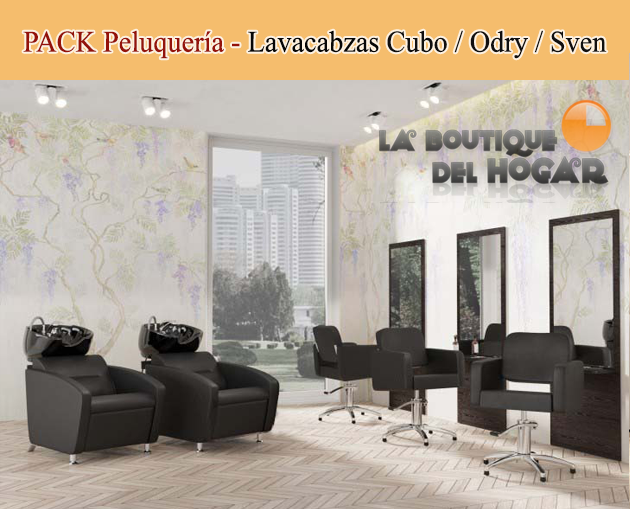 Pack - Lavacabezas Con Pica a elegir Cubo Basic Negro / Sillón De Corte Odry / Tocador Sven