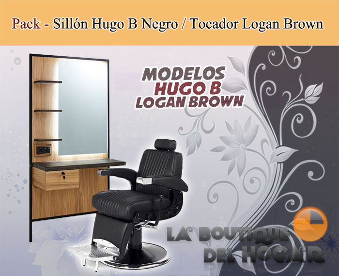 Pack - Sillón Barbería Hugo B negro / Tocador Logan B Black