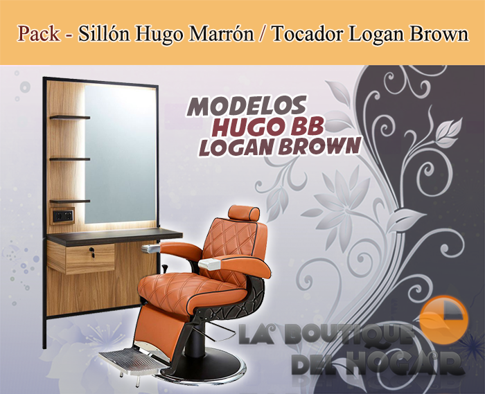 Pack - Sillón Barbería Hugo Marrón / Tocador Logan Brown