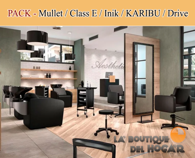 Pack - Lavacabezas Mullet / Sillón Class E / Tocador INIK / Recepción KARIBU / Taburete Drive