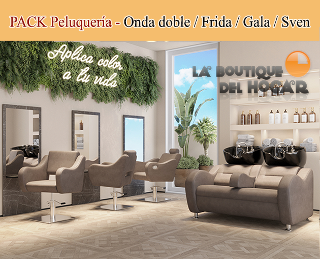 Pack - Lavacabezas Onda Negro / Sillon de Corte Frida / Sillon de Corte Gala / Tocador Sven