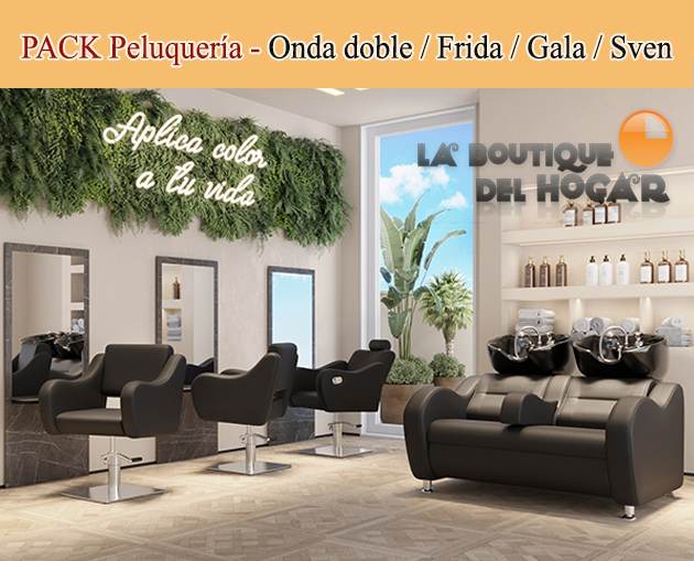 Pack - Lavacabezas Onda Doble Negro / Sillon de Corte Frida / Sillon de Corte Gala / Tocador Sven