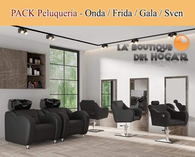 Pack - Lavacabezas Onda Negro / Sillon de Corte Frida / Sillon de Corte Gala / Tocador Sven