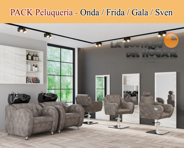 Pack - Lavacabezas Onda Negro / Sillon de Corte Frida / Sillon de Corte Gala / Tocador Sven