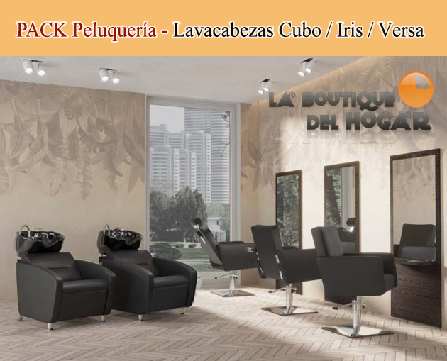 Pack - Lavacabezas Con Pica a elegir Cubo Basic Negro / Sillón De Corte Odry / Tocador Sven