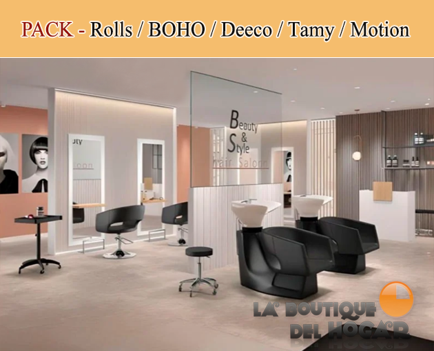 Pack - Lavacabezas Rolls / Sillón Boho / Tocador DEECO / Recepción TAMY / Taburete Motion