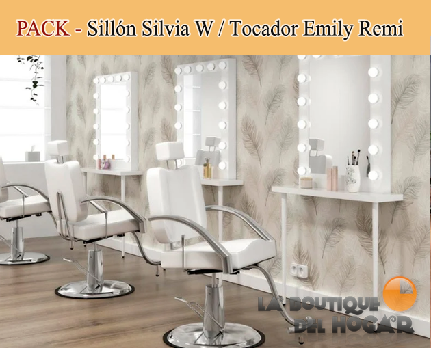 Pack - Sillón de Maquillaje Silvia W / Tocador Camerino LED Emily Remi