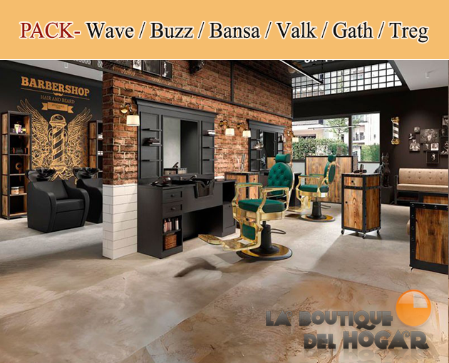 Pack - Lavacabezas Wave / Sillón Buzz Verde / Tocador Bansa / Recepción VALK / Carrito GATH / Sofá TREG