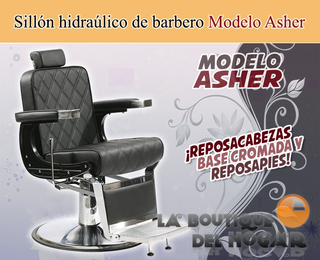 Sillón Barbero hidráulico reclinable y giratorio con reposabrazos Modelo Asher