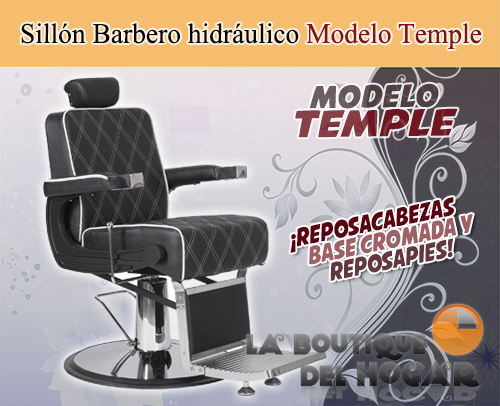 Sillón Barbero hidráulico reclinable y giratorio con reposabrazos Modelo Temple