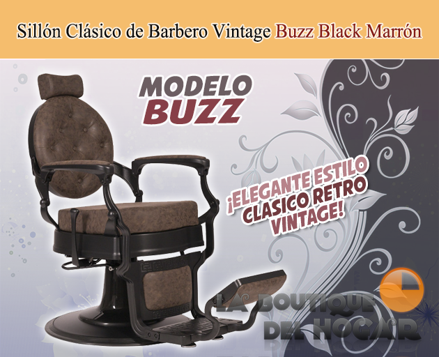 Sillón Clásico de Barbero hidráulico estilo Retro Vintage con reposapies integrado Modelo Buzz