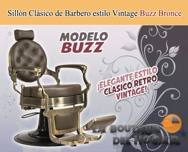 Sillón Clásico de Barbero hidráulico estilo Retro Vintage con reposapiés integrado Modelo Buzz