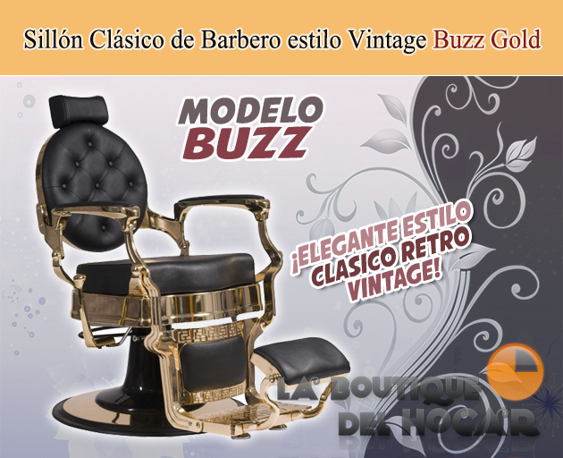 Sillón Clásico de Barbero hidráulico estilo Retro Vintage con reposapies integrado Modelo Buzz