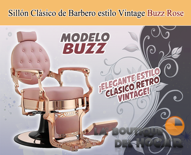 Sillón Clásico de Barbero hidráulico estilo Retro Vintage con reposapies integrado Modelo Buzz