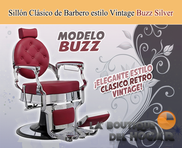 Sillón Clásico de Barbero hidráulico estilo Retro Vintage con reposapies integrado Modelo Buzz