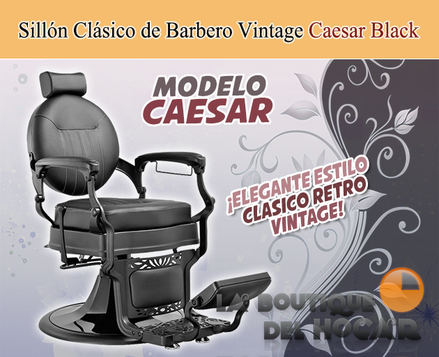 Sillón Clásico de Barbero hidráulico estilo Retro Vintage con reposapies integrado Modelo Caesar