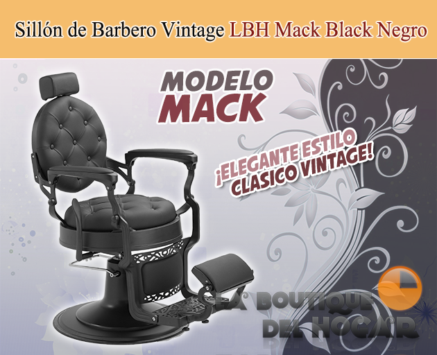 Sillón Clásico de Barbero hidráulico estilo Retro Vintage con reposapies integrado Modelo Mack