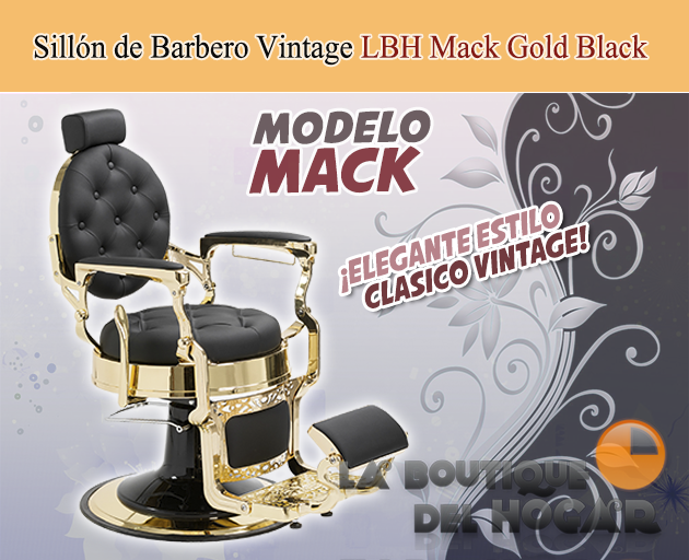 Sillón Clásico de Barbero hidráulico estilo Retro Vintage con reposapies integrado Modelo Mack