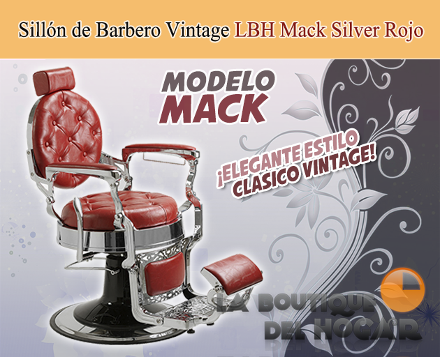 Sillón Clásico de Barbero hidráulico estilo Retro Vintage con reposapies integrado Modelo Mack