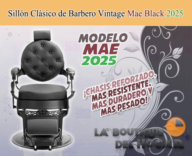 Sillón Clásico de Barbero hidráulico estilo Retro Vintage con reposapies integrado Modelo Mae