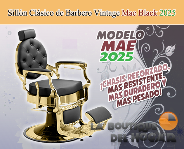 Sillón Clásico de Barbero hidráulico estilo Retro Vintage con reposapies integrado Modelo Mae