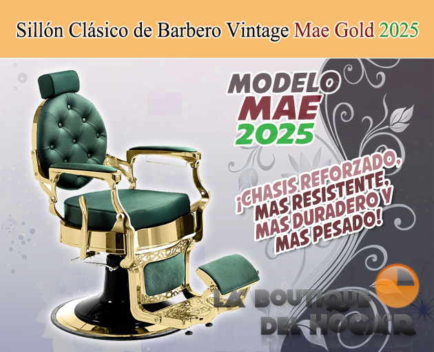 Sillón Clásico de Barbero hidráulico estilo Retro Vintage con reposapies integrado Modelo Mae