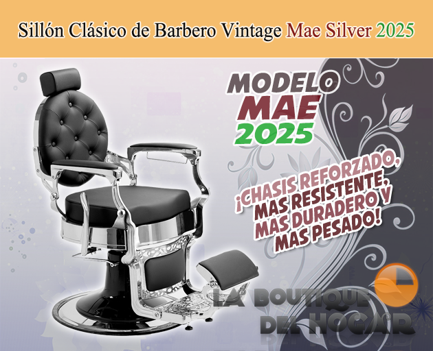 Sillón Clásico de Barbero hidráulico estilo Retro Vintage con reposapies integrado Modelo Mae