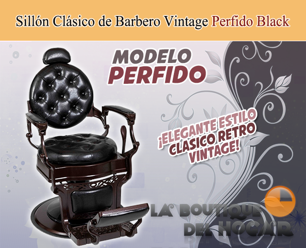 Sillón Clásico de Barbero hidráulico estilo Retro Vintage con reposapies integrado Modelo Perfido