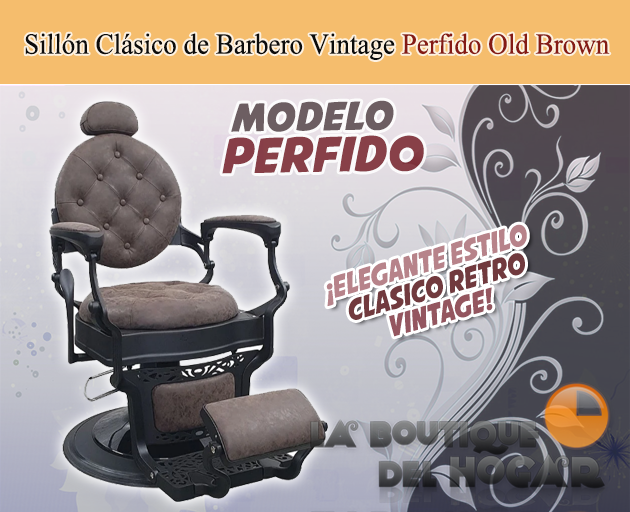 Sillón Clásico de Barbero hidráulico estilo Retro Vintage con reposapies integrado Modelo Perfido