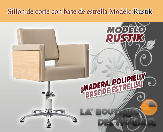 Sillón hidráulico de corte con base redonda y reposabrazos Modelo Rustik