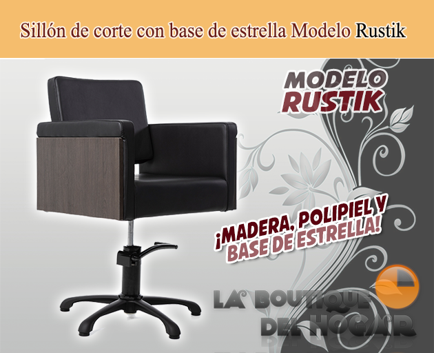 Sillón hidráulico de corte con base redonda y reposabrazos Modelo Rustik