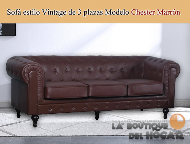 Sofá de diseño clásico de 3 plazas estilo Vintage Modelo Chester