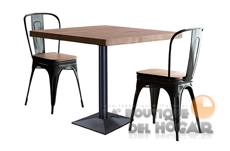 Mesa dfija negra con patas metálicas y tablero de Roble American Modelo Moss