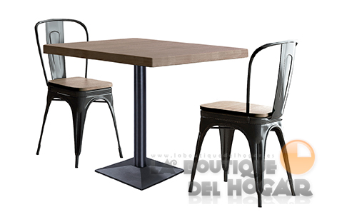 Mesa dfija negra con patas metálicas y tablero de Roble American Modelo Moss