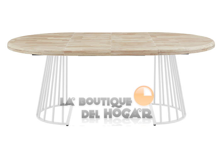 Mesa de comedor fija blanca con patas metálicas y tablero de Roble Nordish Modelo Brad