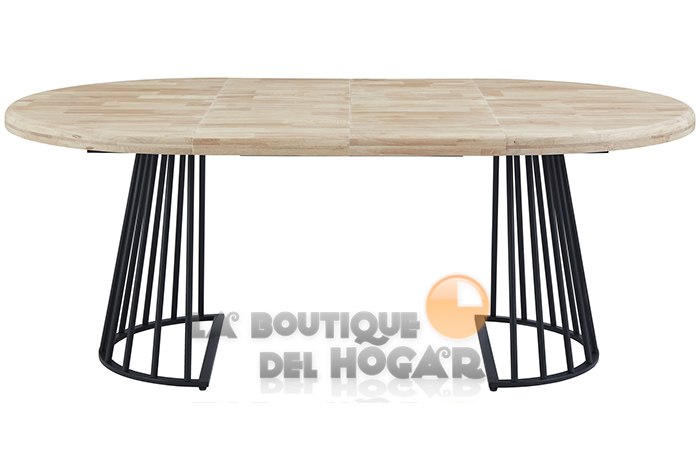 Mesa de comedor fija negra con patas metálicas y tablero de Roble Nordish Modelo Brad