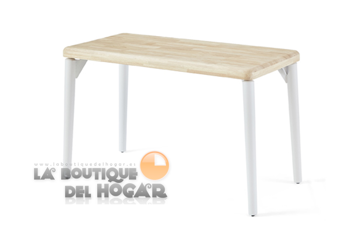 Mesa fija blanca con patas metálicas y tablero de Roble Nordish Modelo Moon