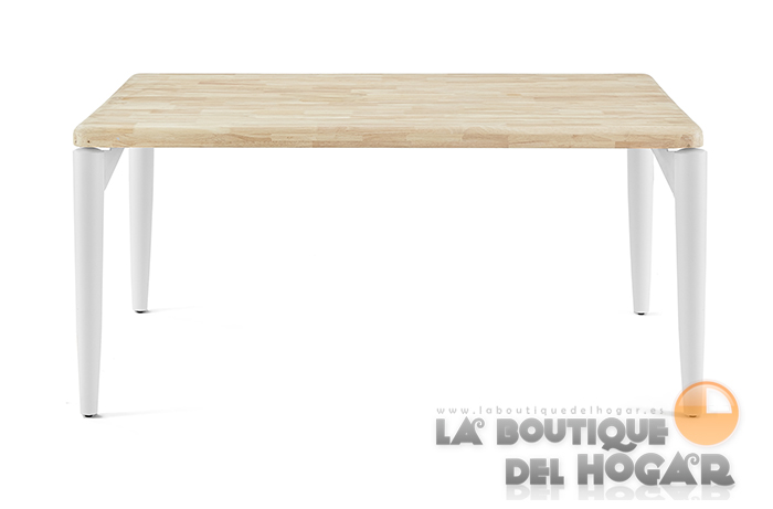 Mesa de comedor fija blanca con patas metálicas y tablero de Roble Nordish Modelo Moon