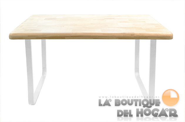 Mesa de comedor fija blanca con patas metálicas y tablero de Roble Nordish Modelo Smooth