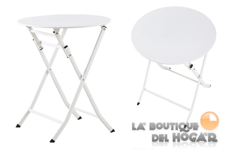 Mesa Plegable Redonda metálica Multiusos blanca Modelo Café 60 cm