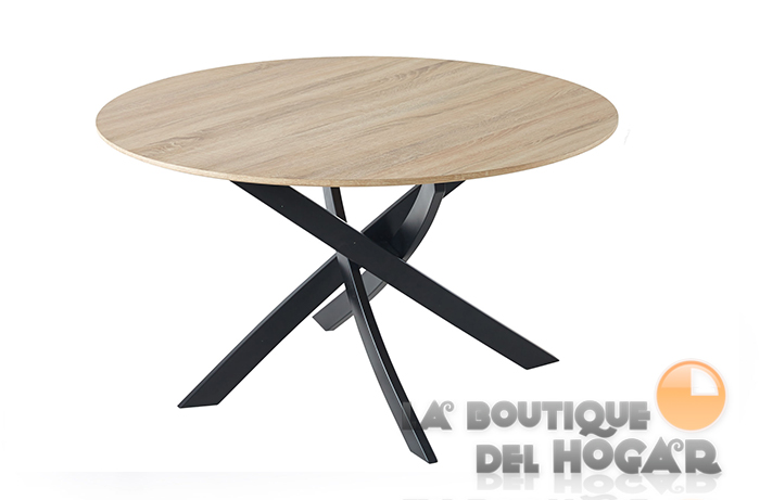 Mesa de comedor fija redonda con patas metálicas y tablero de Roble Modelo Zen