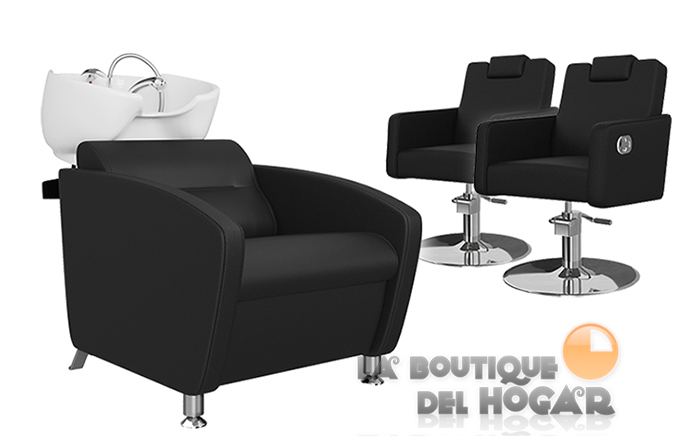 Pack - 1 Lavacabezas Cubo Basic Negro + 2 Sillones De Corte Versa Plus Negros