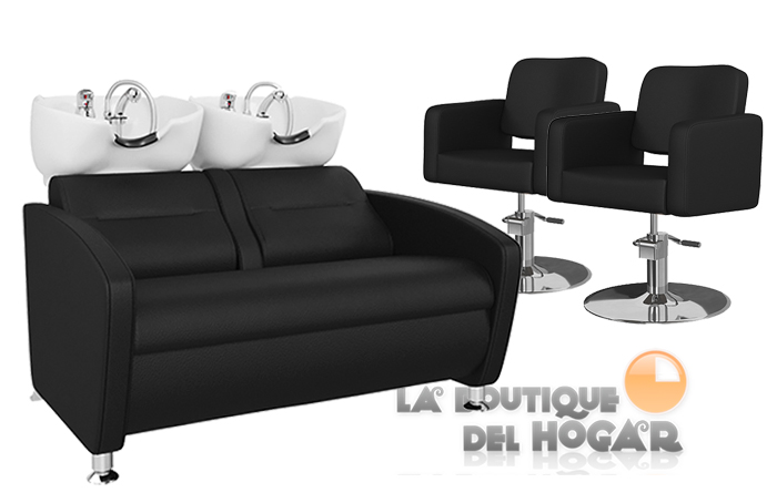 Pack - 1 Lavacabezas Cubo Doble Negro + 2 Sillones De Corte Odry Negros