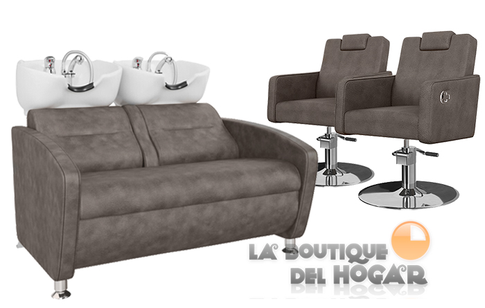 Pack - 1 Lavacabezas Cubo Basic + 2 Sillones De Corte Versa Plus Marrón grisáceo