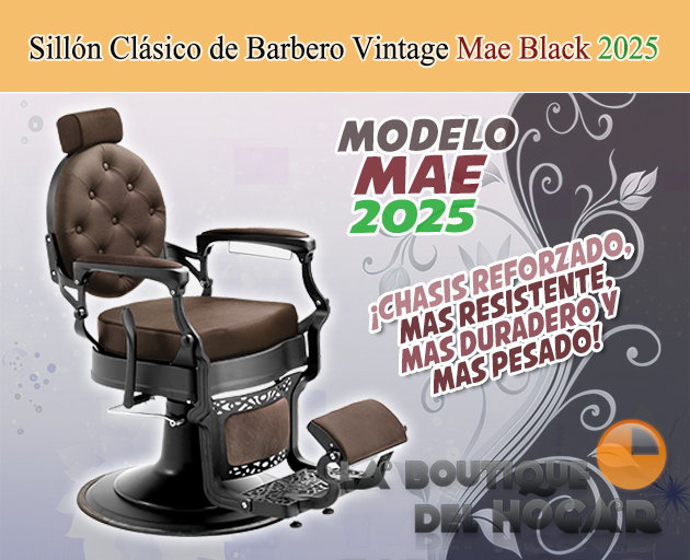 Sillón Clásico de Barbero hidráulico estilo Retro Vintage con reposapies integrado Modelo Mae