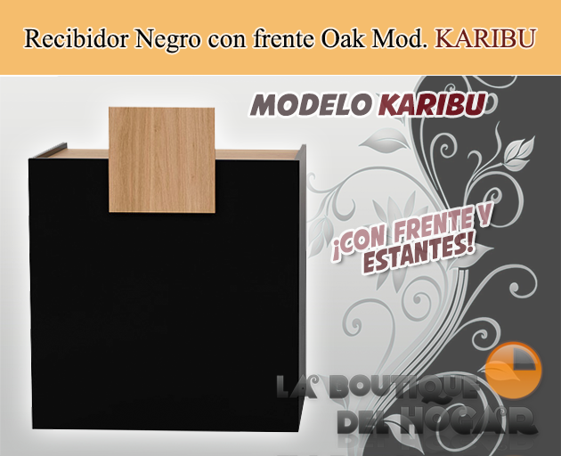 Mueble De Recepción Oak Con Estantes Y Frente Negro Modelo YEGO