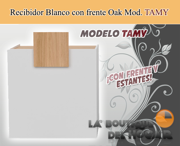 Mueble De Recepción Blanco Con Estantes Y Frente Oak Modelo TAMY