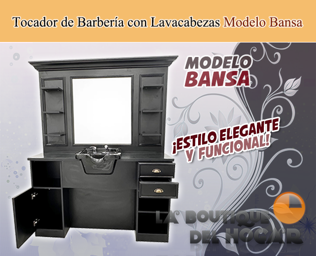 Tocadores De Peluquería LED Y Estante Negro Modelo TRAZ